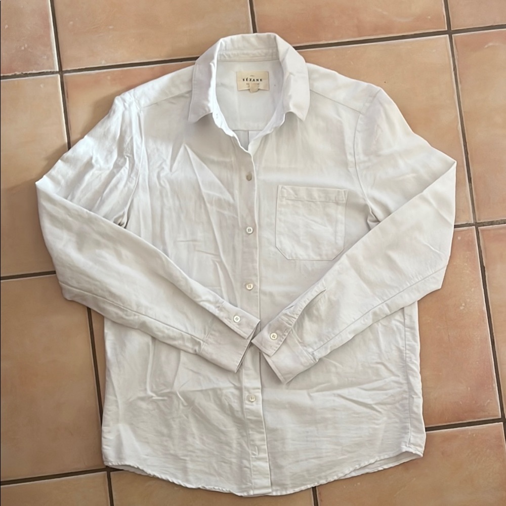 Sezane crisp white button down shirt
